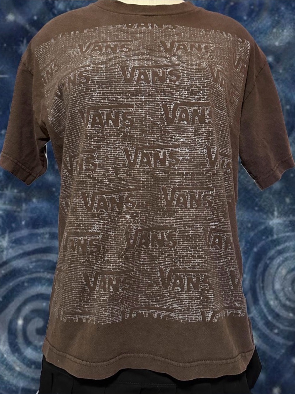 Y2K Skater Vans Brown Short Sleeve Graphic Tee with Brick Print Indie